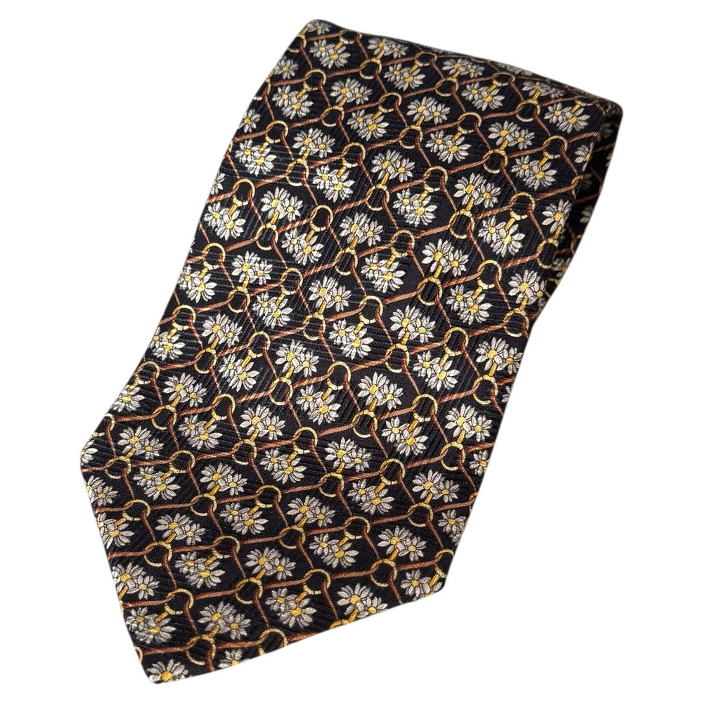 Sazzari Men's Necktie Black Floral Gold Geometric Business‎ Career